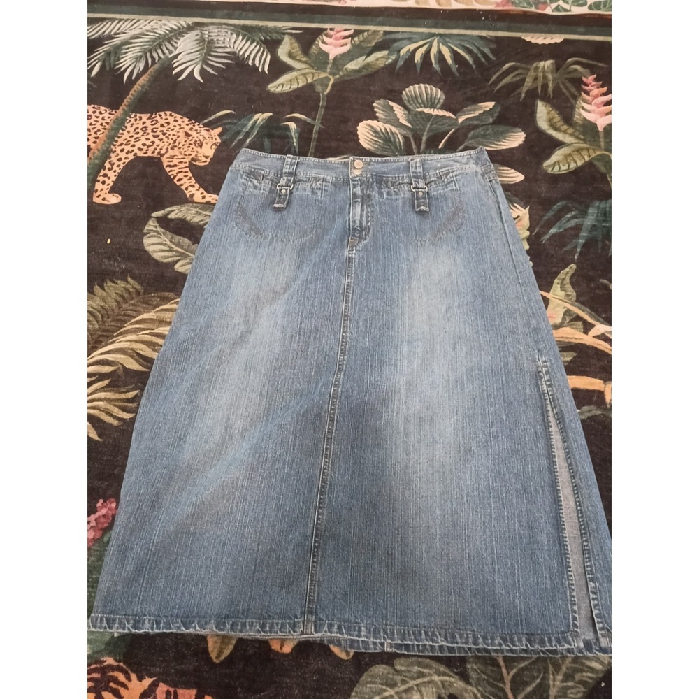 Vintage 90s Y2K Faded Glory Long Denim Skirt Women's 18 Slit Side Maxi Jean...